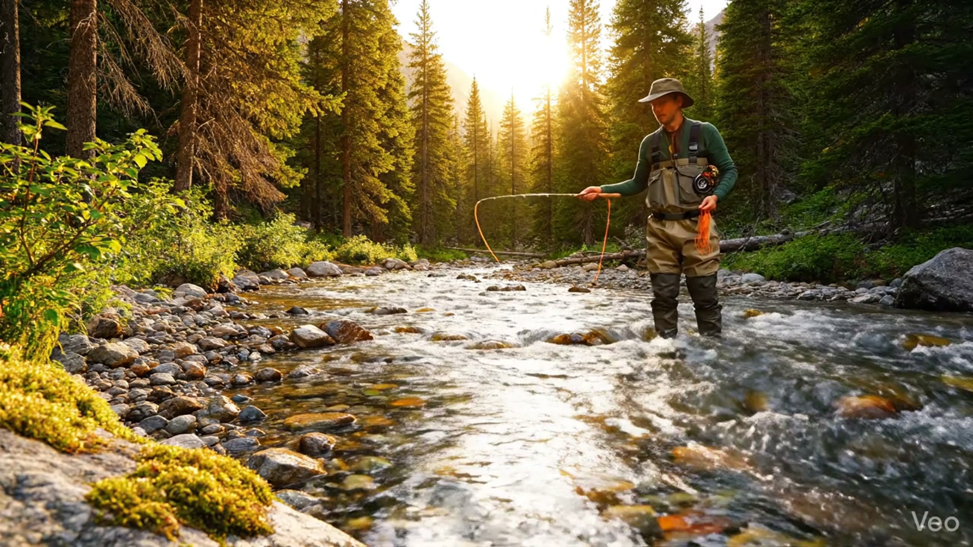 Fly fishing at sunrise on a private Rocky Mountain river